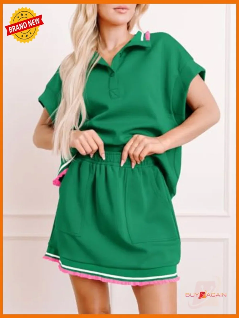 2 Piece Short Set Button Ruffle Top Mini Skirt Matching Set